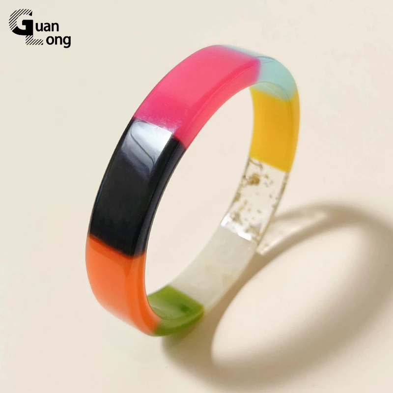 GongLong Colorful Trendy Round Bangle Bracelets for Women Fashion Jewelry Acrylic Geometric Cuff Bangles Designer Simple Gifts