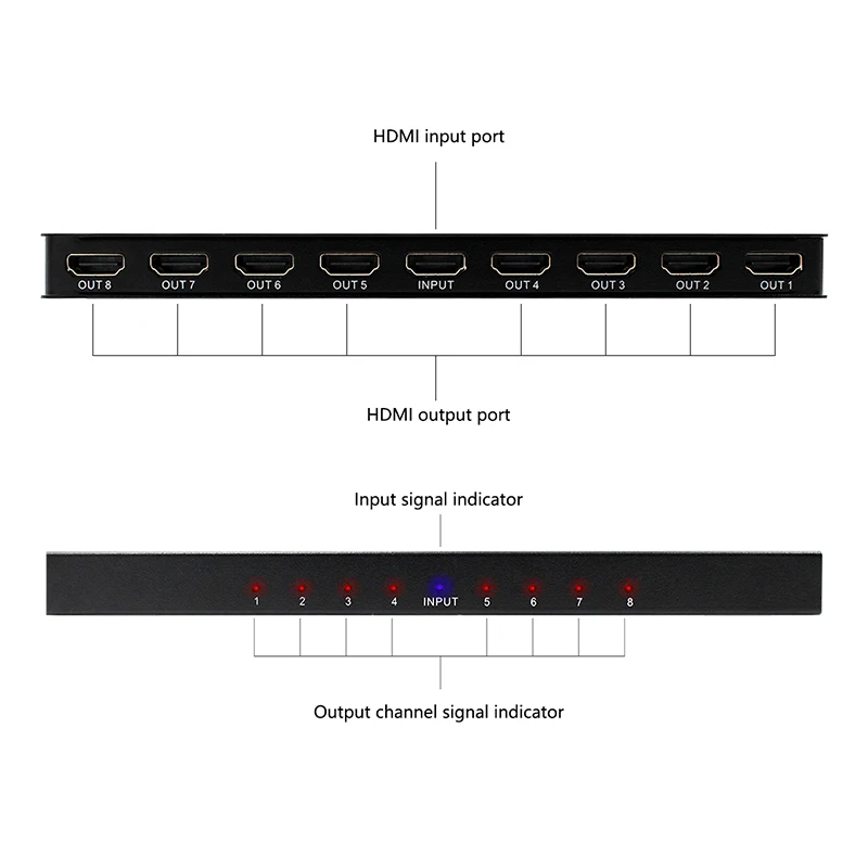 HDMI-Splitter 4k 1 in 8 out 4K 1x8 HDMI 8-Port HDMI-Video-Splitter Audio 3D 2160p 1 In zu 8 Out 1x8 HDMI-Splitter-Konverter