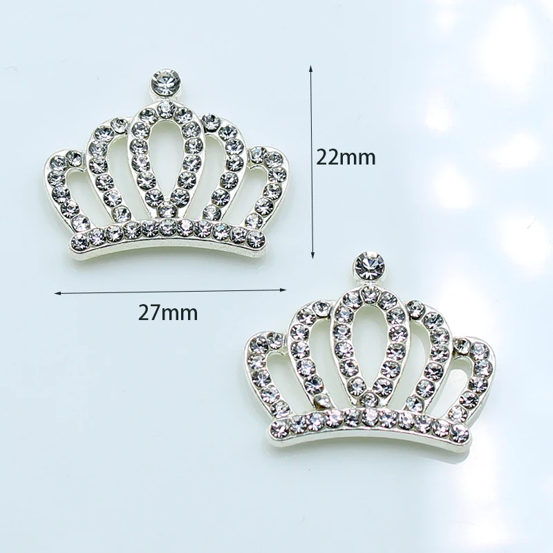 10pc 22*27mm silver alloy crown shiny rhinestone children's jewelry accessories wedding hair accessories DIY clothing decoration