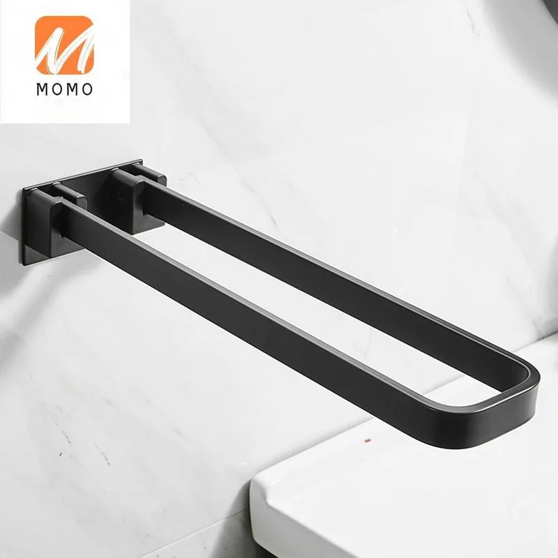 Towel Holder Black Space Aluminum Without Punching Bathroom Accessories Toilet Folding Towel Bar Bathroom Shelf Towel Rack