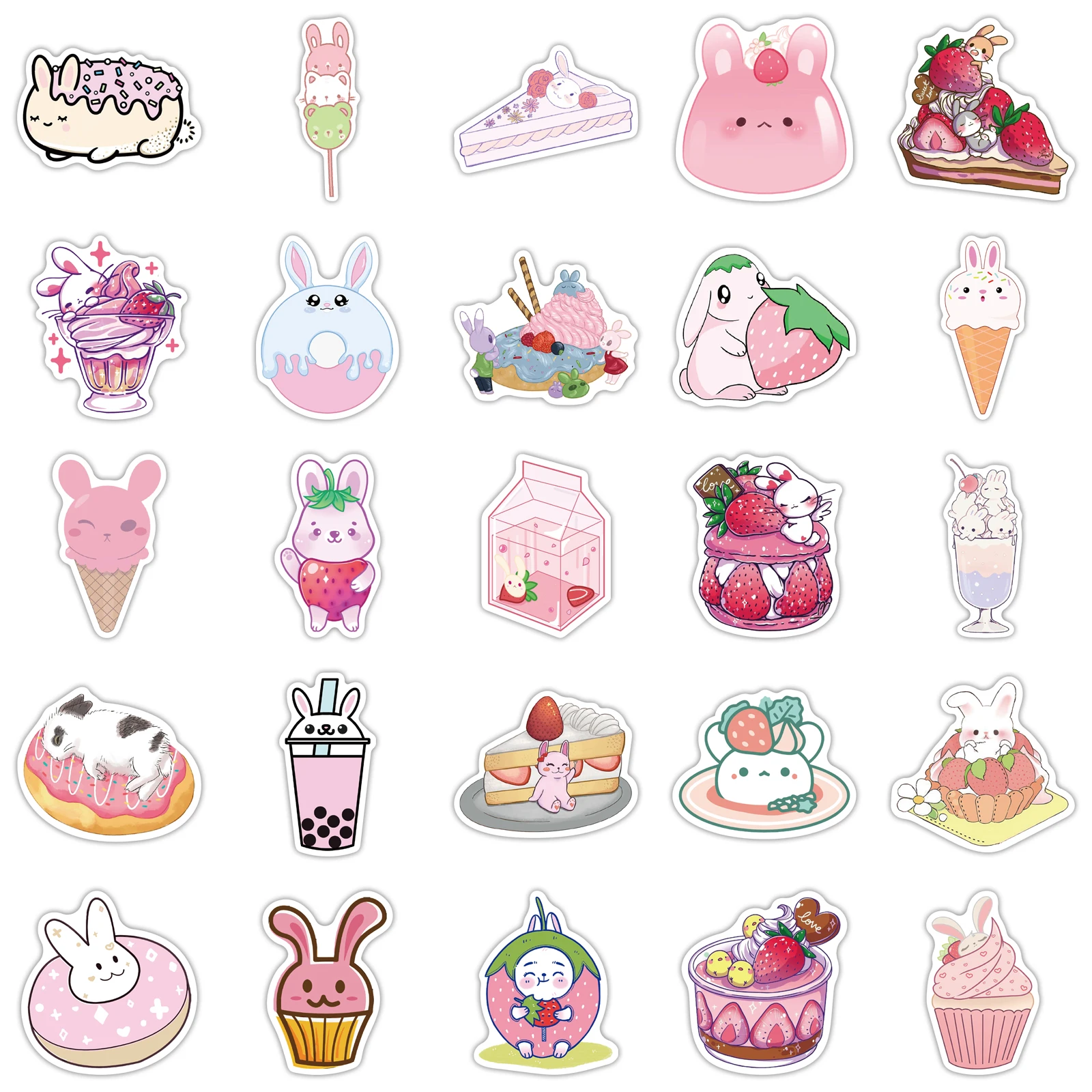 Pegatinas de conejo de postre Kawaii para niños, calcomanías de comida Rosa DIY, álbum de recortes para teléfono, diario, portátil, pegatina impermeable, juguetes para niños, 50 piezas