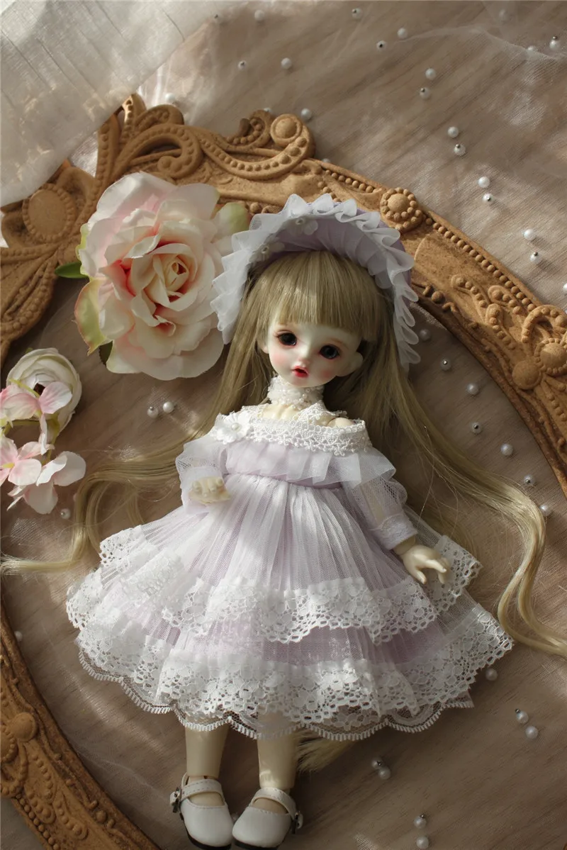 BJD doll dress suitable for 1/3 1/4 1/6 Blythes size suit purple lace sweet court apron doll accessories ( skirt + headdress)