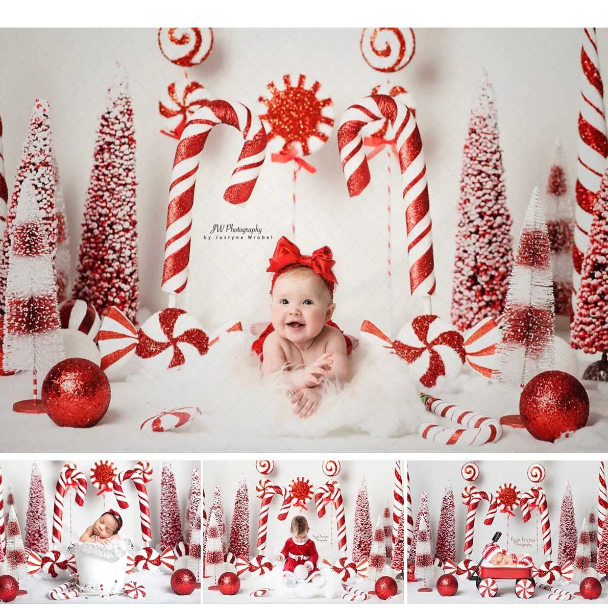 Christmas Red Candy Background For Photography Baby Xmas Tree Newborn Photo Backdrop Winter Girl Kid Birthday Party Decor Studio