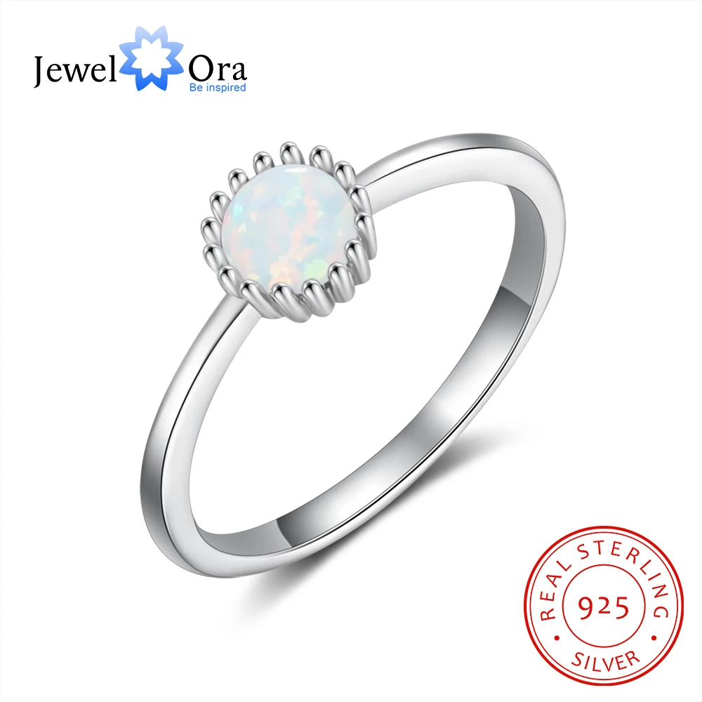 925 Sterling Silver Flower Rings with Created White Fire Opal Stone Romantic Women Finger Rings Engagement Wedding Jewelry