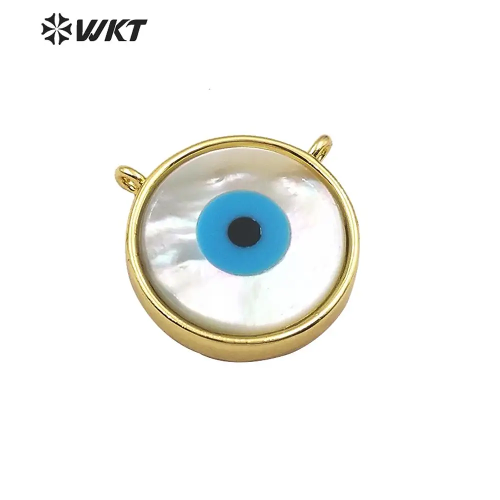 

WT-JP181 Hot Sales Round Evil Eye Shell Pendant Double Loops White Loop Charms Jewelry Findings For Necklace Accessories