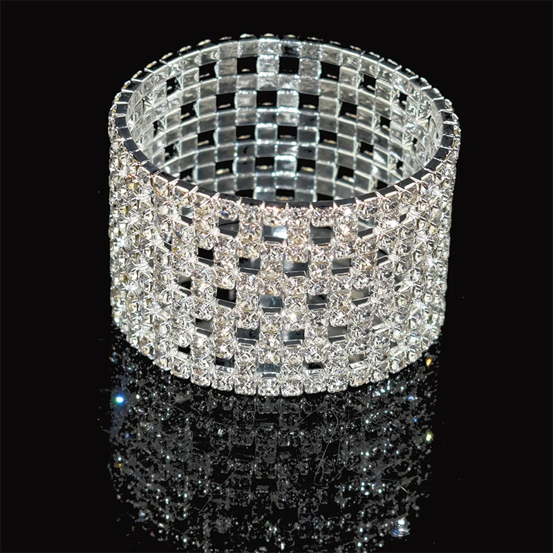 Bridal Rhinestone Bracelet Multi-row Crystal Stretch Bracelet Wristband Stretchable Bracelet Gold Silver Plated width Bracelet