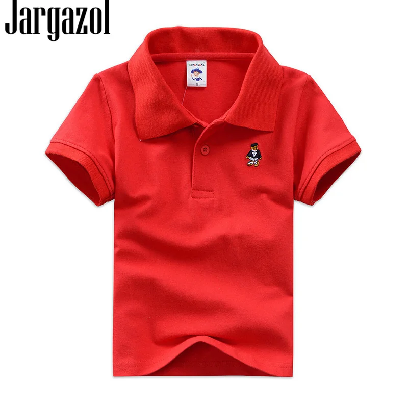 Jargazol Kids Solid Polo Shirt Bear Embroidery Boys Shirts 2 Years 16years Cotton Baby Kids Clothes Teenagers Sports Polo Shirts