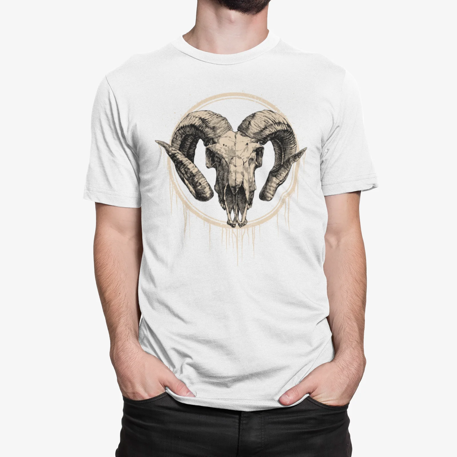Nature Wild Animal Goat Head Horn Skull Printed T-Shirt. Summer Cotton O-Neck Short Sleeve Mens T Shirt New S-3XL