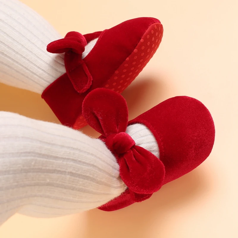 0-18M Neugeborenen Baby Mädchen Schuhe Samt Rot Weihnachten 0-18M Prinzessin Mädchen Baby Schuhe bogen Erste Wanderer – Detail 8