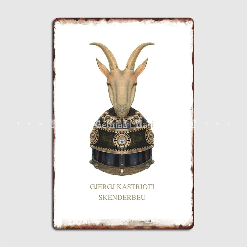 Gjergj Kastrioti Skenderbeu Helmet Albania Metal Sign Wall Cave Pub Garage Classic Garage Decoration Tin Sign Poster