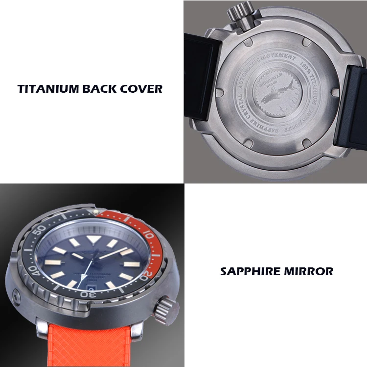 Heimdallr masculino mergulhador relógios titânio militar atum relógio de pulso mecânico automático luminoso 200m resistente à água safira nh35