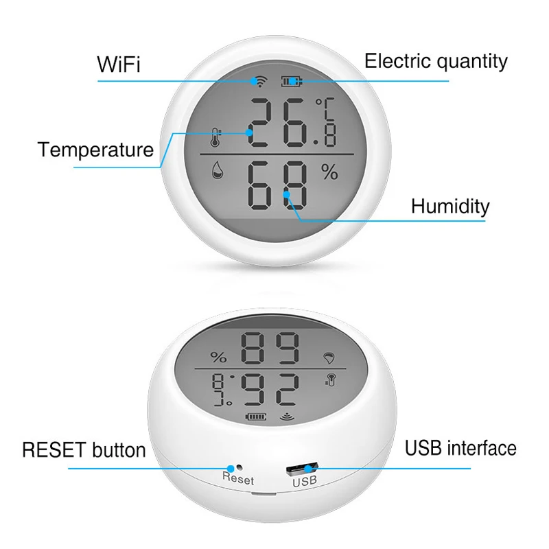 Tuya Smart WiFi Humidity Detector Temperature Sensor Indoor Hygrometer Thermometer With LCD Display Support Alexa Google Home