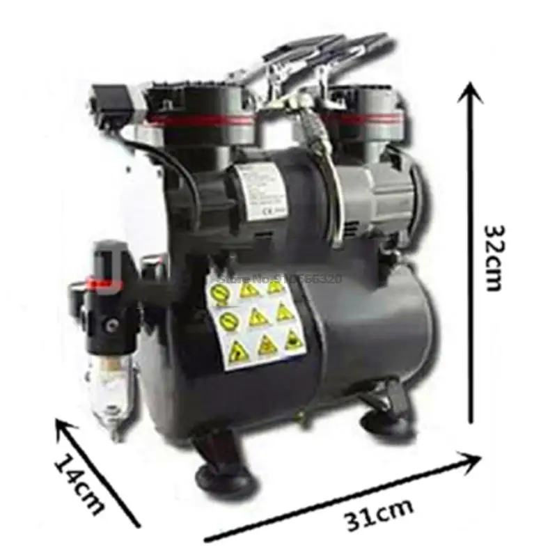 1/3 HP Airbrush Piston Spray Gun Air Compressor Oil-Less Pump Double Cylinder Double Air Pressure Spraying Gun Machine