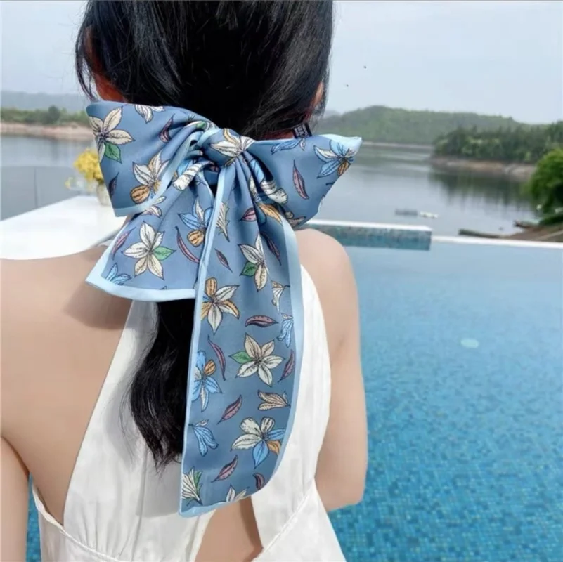 Leopard Flamingo Print Silk Long Scarf Women Luxury Hairband Narrow Scarves Small Neckerchief Summer Headband Ribbons Female