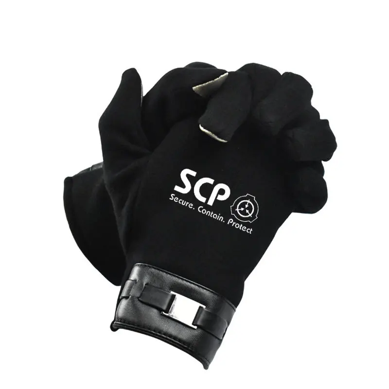 SCP Special Containment Procedures Foundation Logo Cosplay Gloves Plus Velvet Thick Warmth Riding Gloves