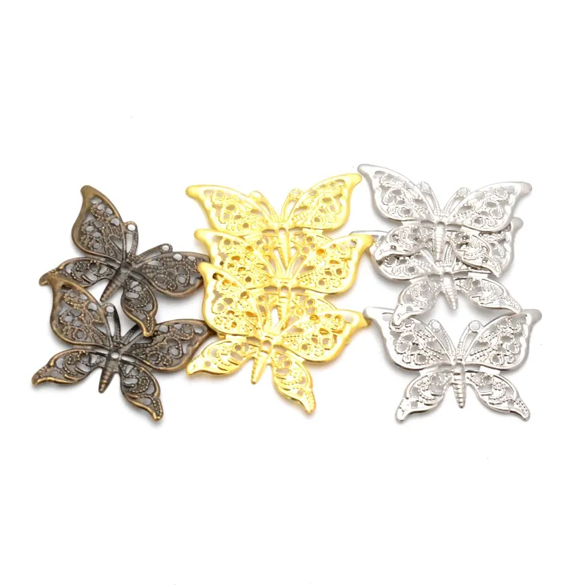 10Pcs Butterfly Filigree Wraps Connectors Metal Crafts Gift Decoration DIY 39x26mm