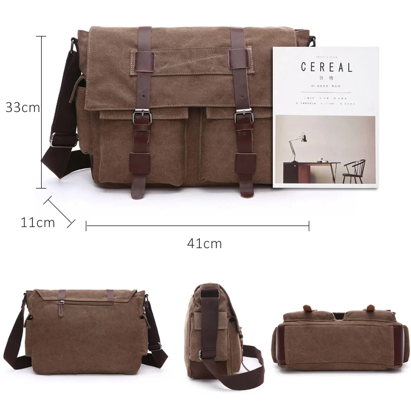 Imagem -02 - Bolsa Mensageiro Masculina Bolsa de Ombro Grande de Couro e Lona Bolsa para Laptop Vintage X108c