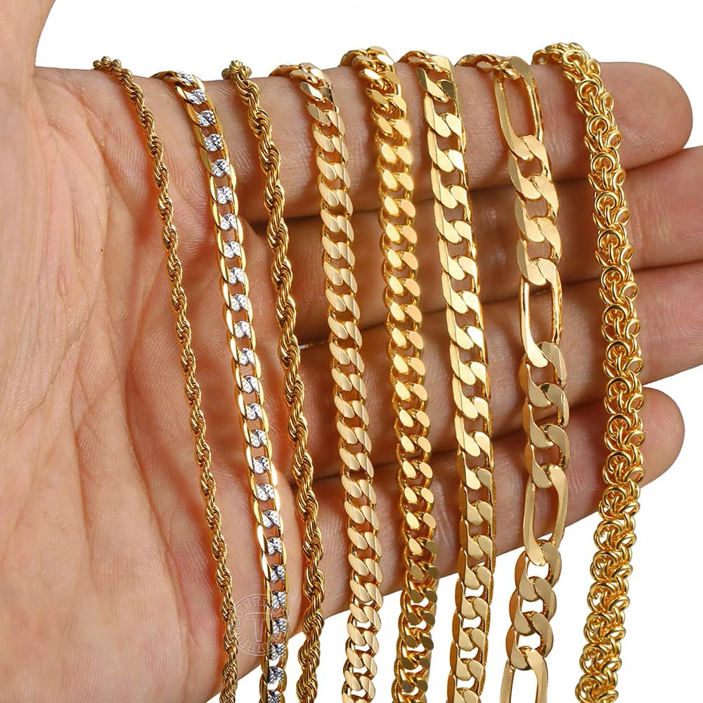 Mens Womens Necklace Chain Gold Color Figaro Hammered Snake Curb Necklaces for Women Men Fashion Jewelry 2 3 4 5 6mm LGNN2