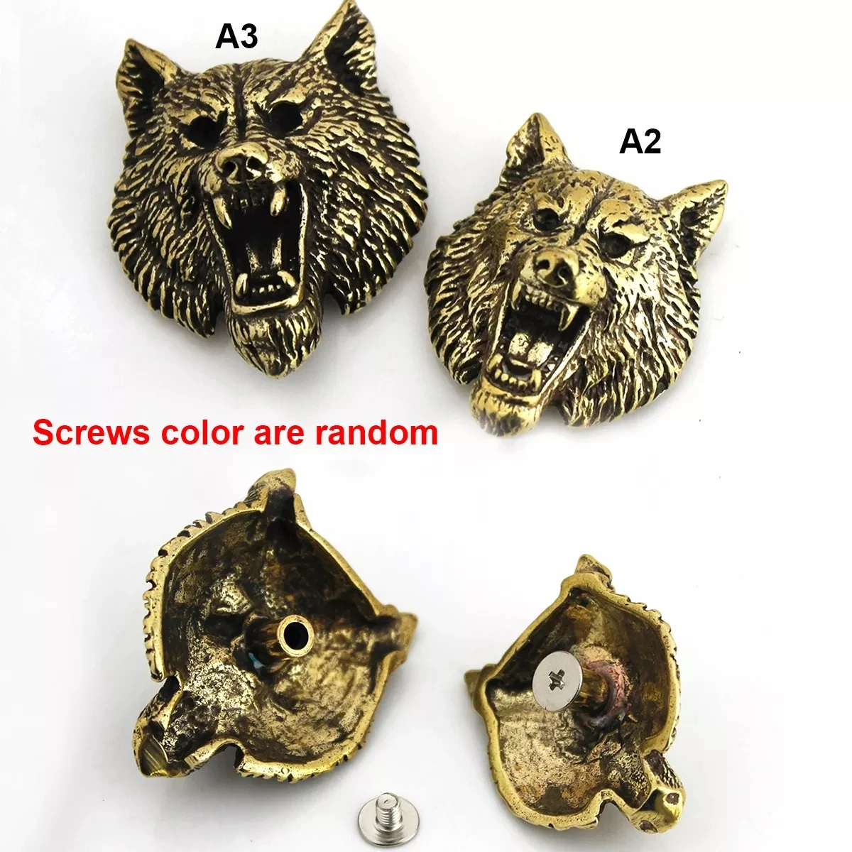 1 X Brass Wolf Demon Devil Conchos Screwback Material Animal Head Design Leather Bag Wallet Chain Button Rivet Connector