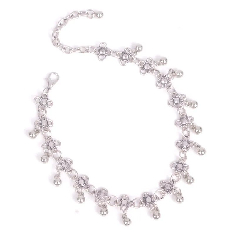 Summer hot New Fashion Foot jewelry ancient silver color Boho style drop tassel hollow flower anklet gift for Women to beach