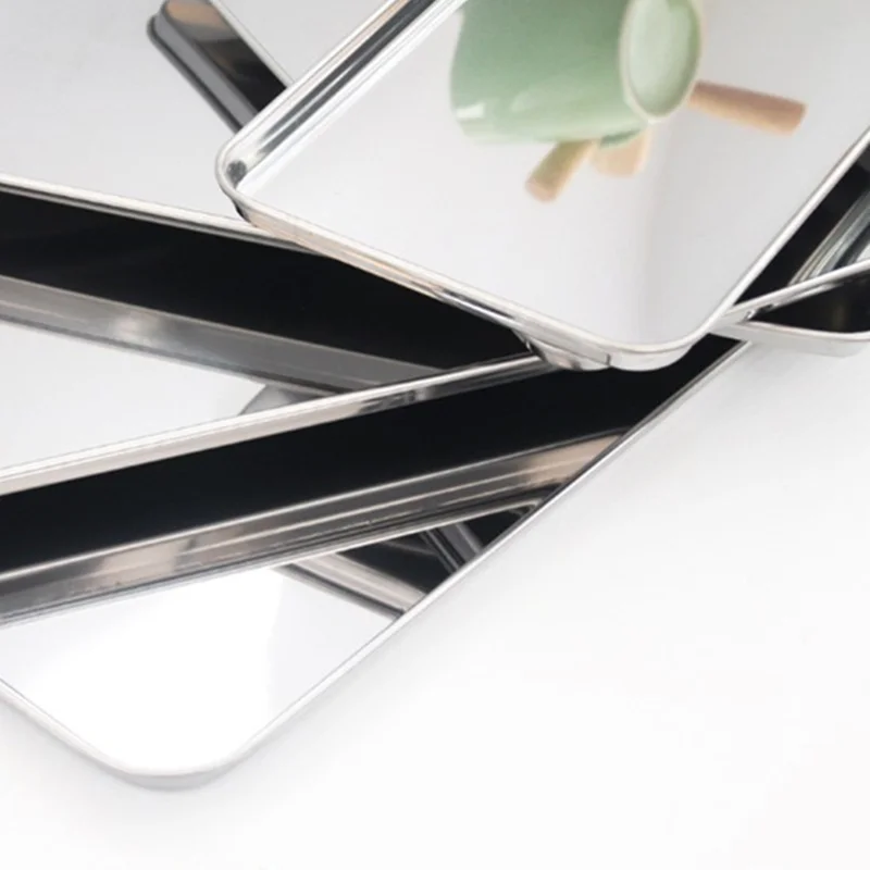 Stainless Steel Steamed Sausage Dish Rectangle Fruit Plate Restaurant Hotel Bread Loaf Pans Cake Baking Pastry Storage Tray