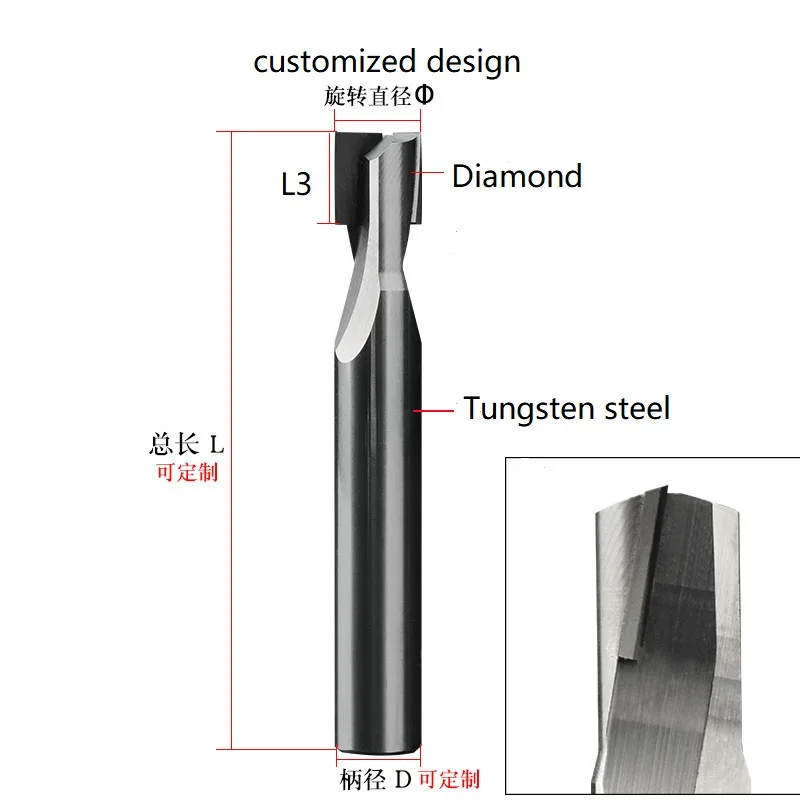 Diamond Straight Flute milling cutter graphite PCD end mill CNC Router Bits Polishing lathe tools for wood silicon carbide