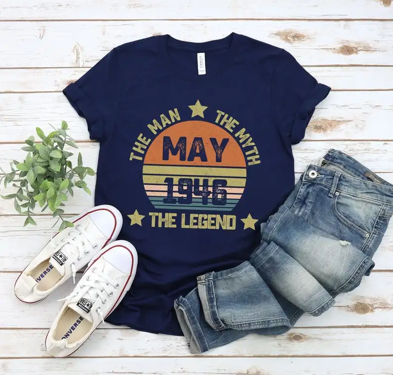 

Limited edition 75th birthday gift vintage born in May 1946 birthday shirt classic summer round neck 100% cotton T-shirt Unisex