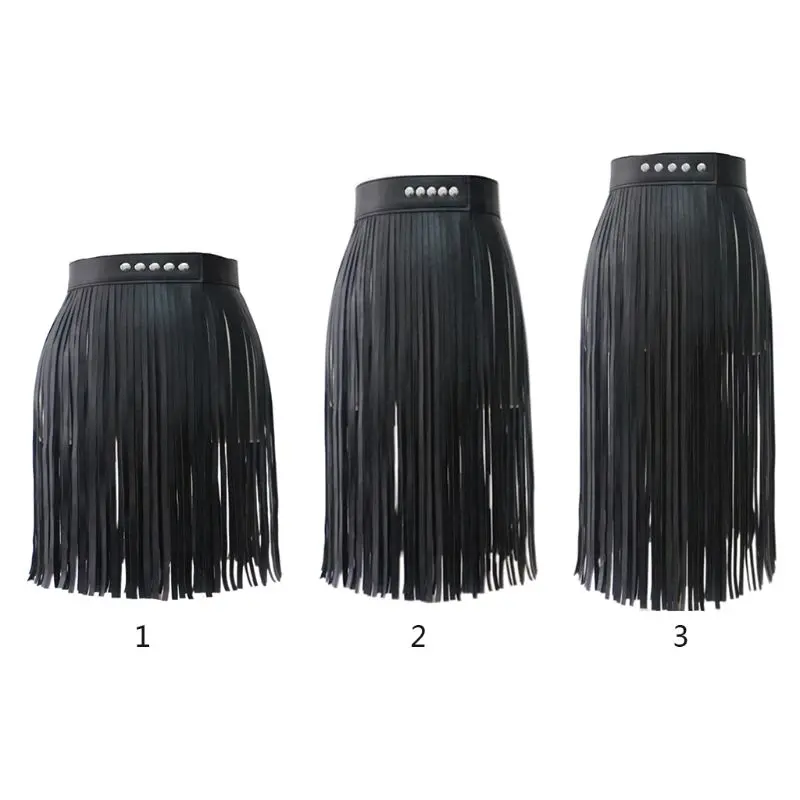 Womens High Waist Faux Leather Fringe Tassels Skirt Body Harness with Snap Buttons Halloween Party Punk Rock Clubwear