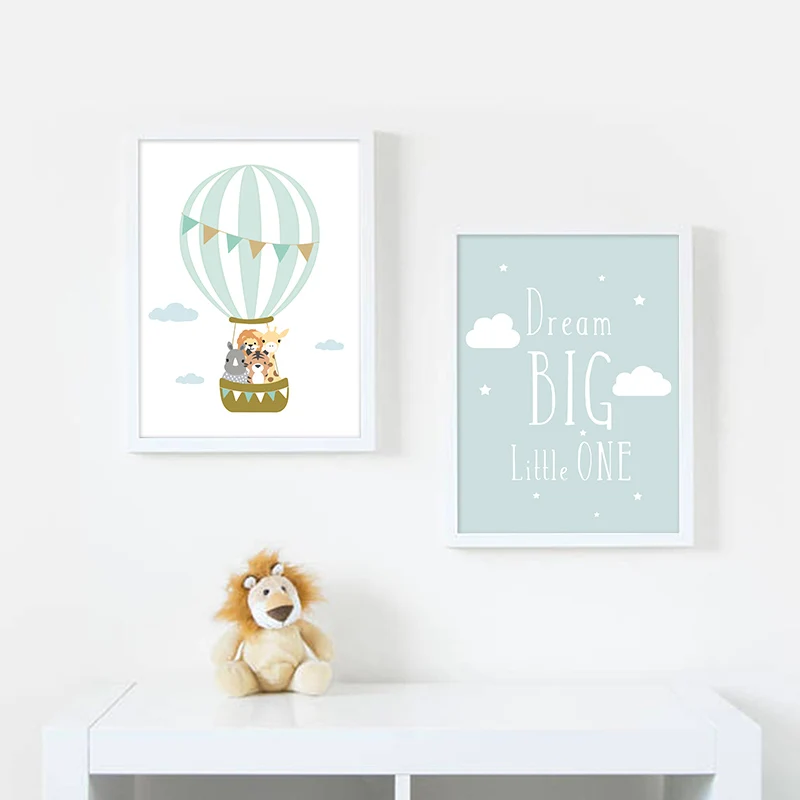 Balloon Moon Nursery Poster Wall Art Canvas Print Dream Big Quotes Painting Nordic Kid Baby Bedroom Decoration Picture