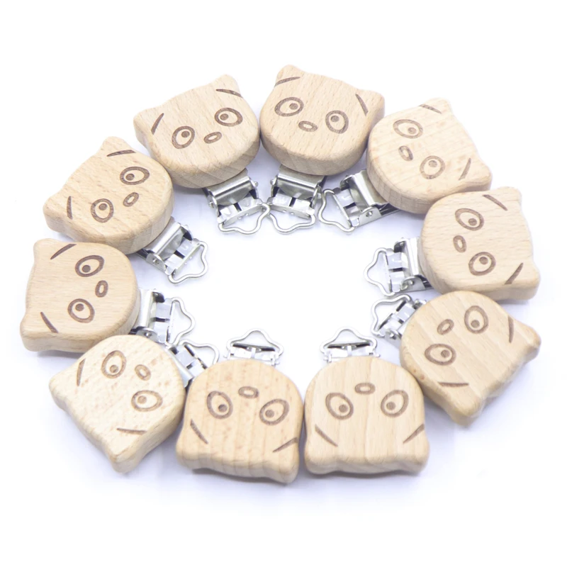 Pacifier panda 10pcs Rabbit Shape Woodcut Custom Baby Wooden Pacifier Clip Baby Teether Neutral Surprise Gift