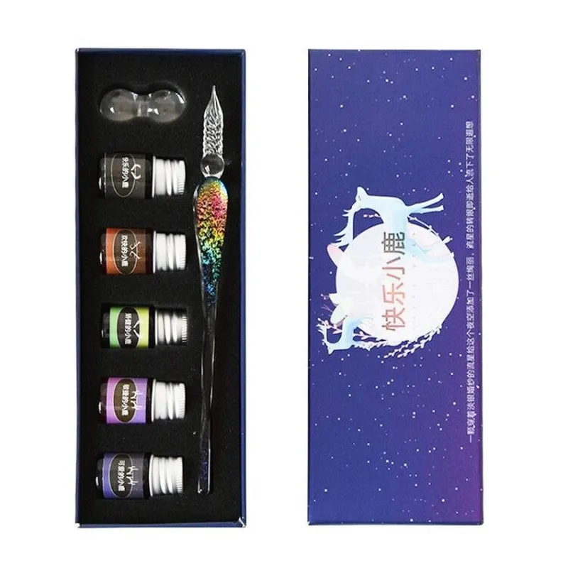 

Gradient cherry blossom star glass pen student crystal pen gift box crystal dip pen