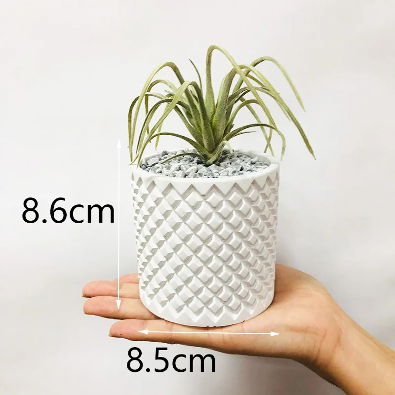 Rhombus Pattern Flower Pot Mold Handmade Concrete Flowerpot Container Silicone Mold Cement Candle Jar Vessel Round Mold