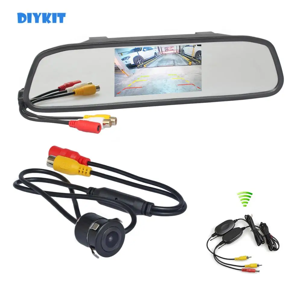

DIYKIT Wireless 4.3" Car Monitor Mirror Monitor + Waterproof HD 18.5mm Rear View Car Camera Parking Accessories Camera