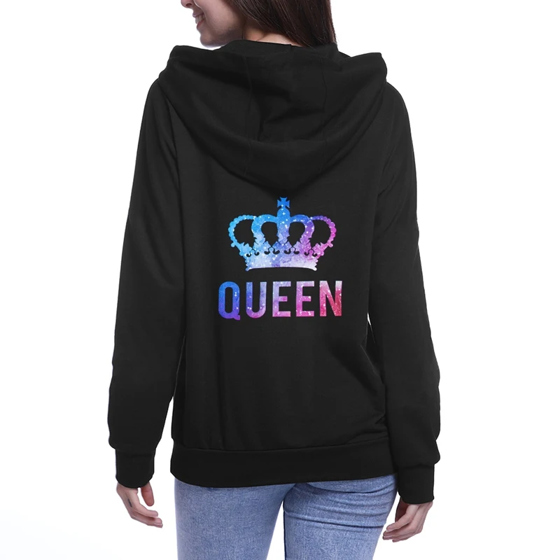 Women Men Lovers Sweatshirt Couple Hoodies Chritsmas Costumes Lovers Couples QUEEN KING CROWN