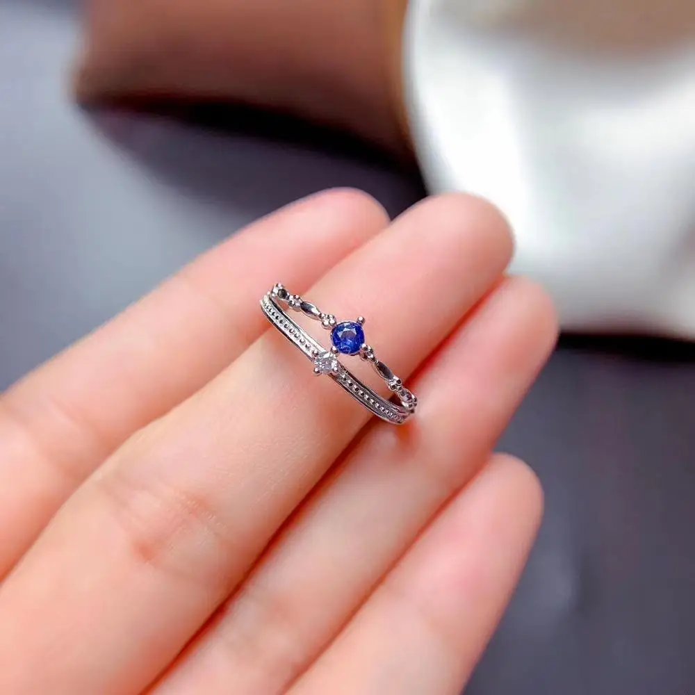 WEAINY Natural Sapphire Ring s925 Sterling Silver White Gold Blue Sapphire Ring Simple Sapphire Ring Give Girlfriend Gift