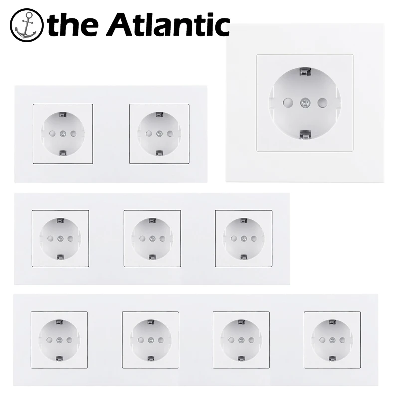 Atlectric EU/DE/RU Standard Universal Plug Wall Socket White Plastic Panel Electrical Socket Outlet 1/2/3/4 Multiple Sockets