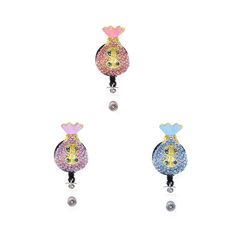 Recyclable medical nurse office pocket money  bag save USD rhinestone crystal enamel  Retractable Badge Reel ID Badge Holder