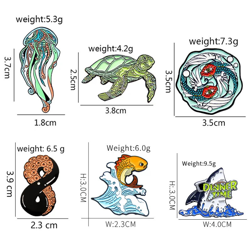 Ocean Animal Biology Brooches Shark Turtle Jellyfish Fish Goldfish Octopus Whale Enamel Pin Sea Brooch Badge Jewelry for Kids