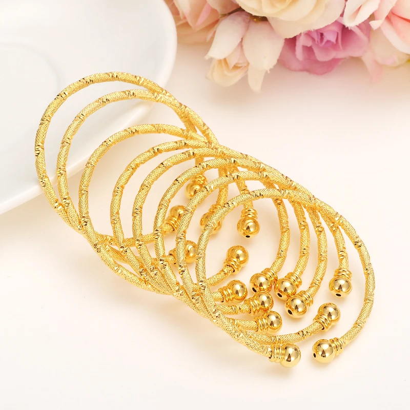 24K Baby Bangles Ethnic Gold Color Dubai Bangles Kids Bracelet Luxury Bracelet Gold anklet Bracelet Child Jewelry Birthday Gift