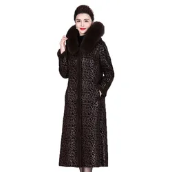 OKXGNZ pelliccia di alta qualità insieme cappotto donna inverno collo di pelliccia di volpe pelle di daino camoscio x-long giacca di lana abbigliamento Double face KW1182