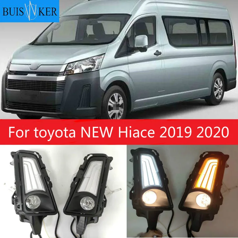 

2 PCS for toyota NEW Hiace 2019 2020 12V Car LED DRL Daytime Running Light fog lamp Decoration With Turn Signal style relay