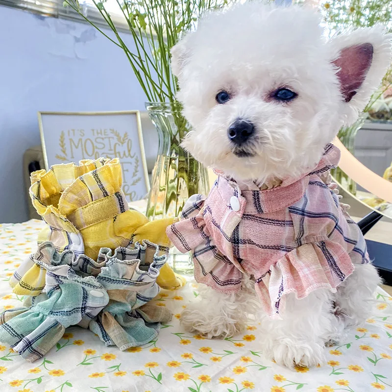 Fashion Pet Shirts Summer Breathable Plaid Pet Dog Clothes for Small Dogs Teddy Bichon Puppy Dog T-Shirt for Dogs Pet Clothing