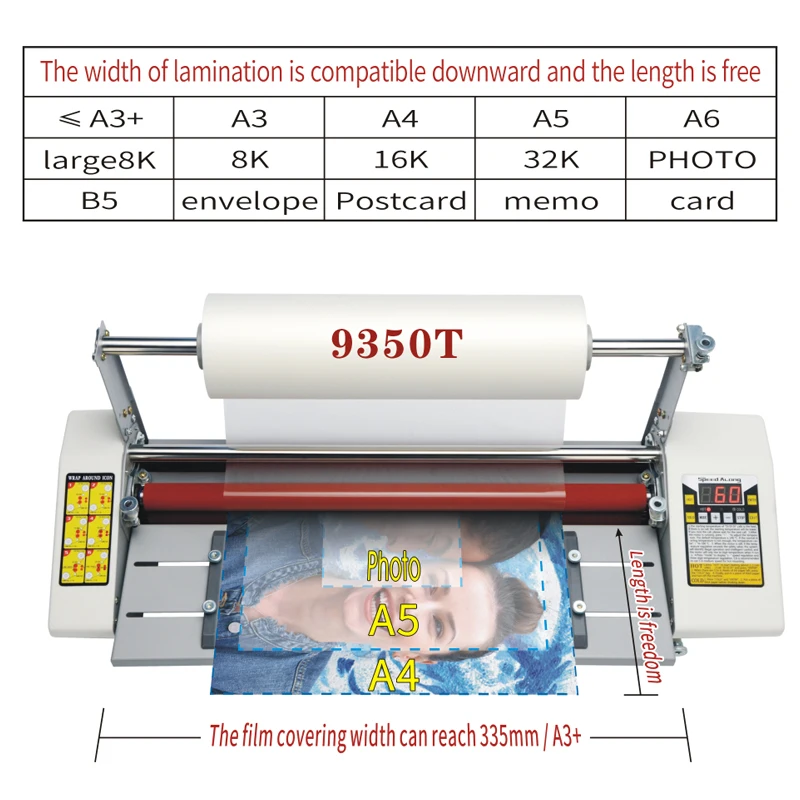 A3 Hot Cold roll laminating machine Four Rollers Laminator laminator High-end speed regulation thermal laminator 110V/220v 9350T