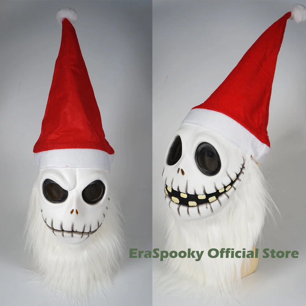 Eraspooky Nightmare Before Christmas Jack Skellington Cosplay Santa Claus Costume Latex Face Mask Skull Hat New Year Party Fancy