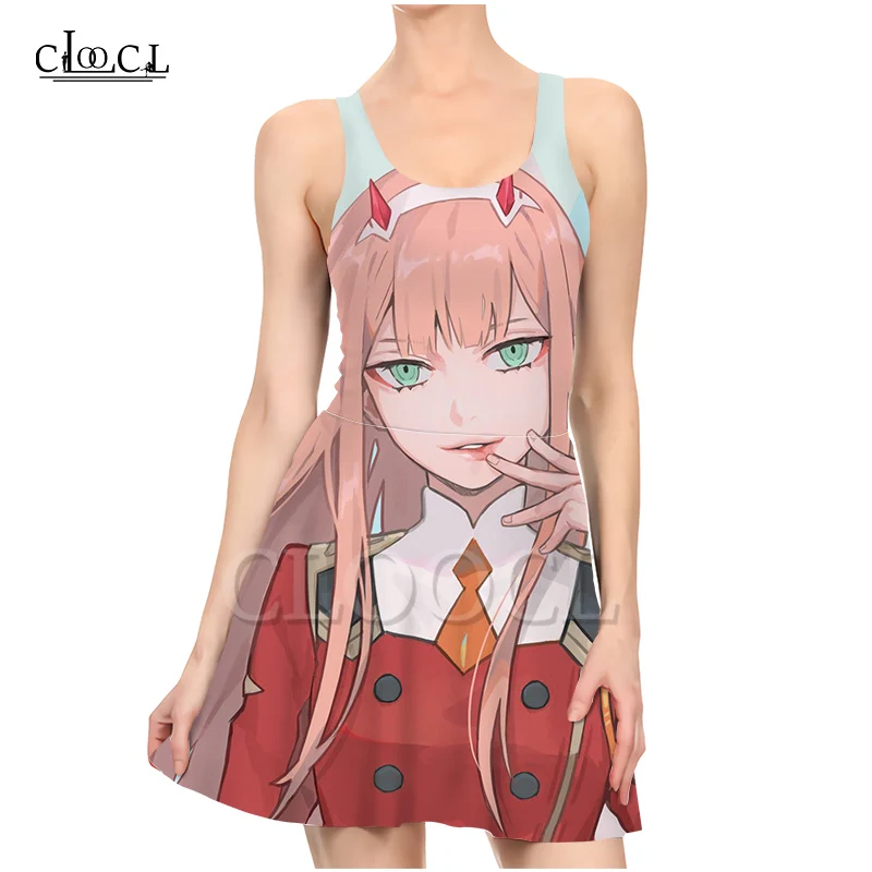 

CLOOCL Anime Darling In The Franxx Zero Two 3D Print Summer Dresses Casual Pleated for Women Dress Sleeveless Party Sexy Dress