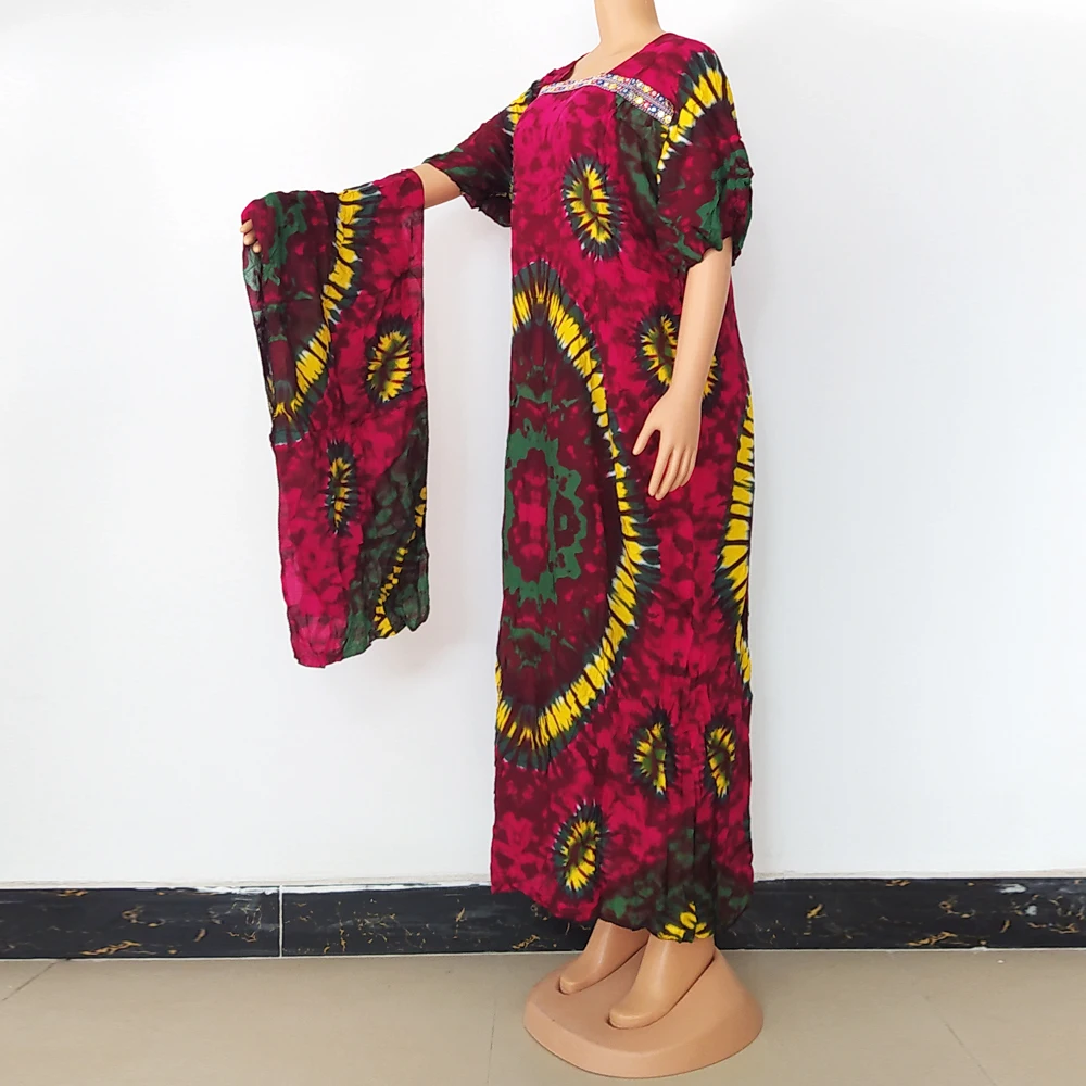 

New Fashion Women Clothing Loose Bat Sleeve Bazin Print Design Vintage African Maxi Dresses For Daily Ethnic Clothing