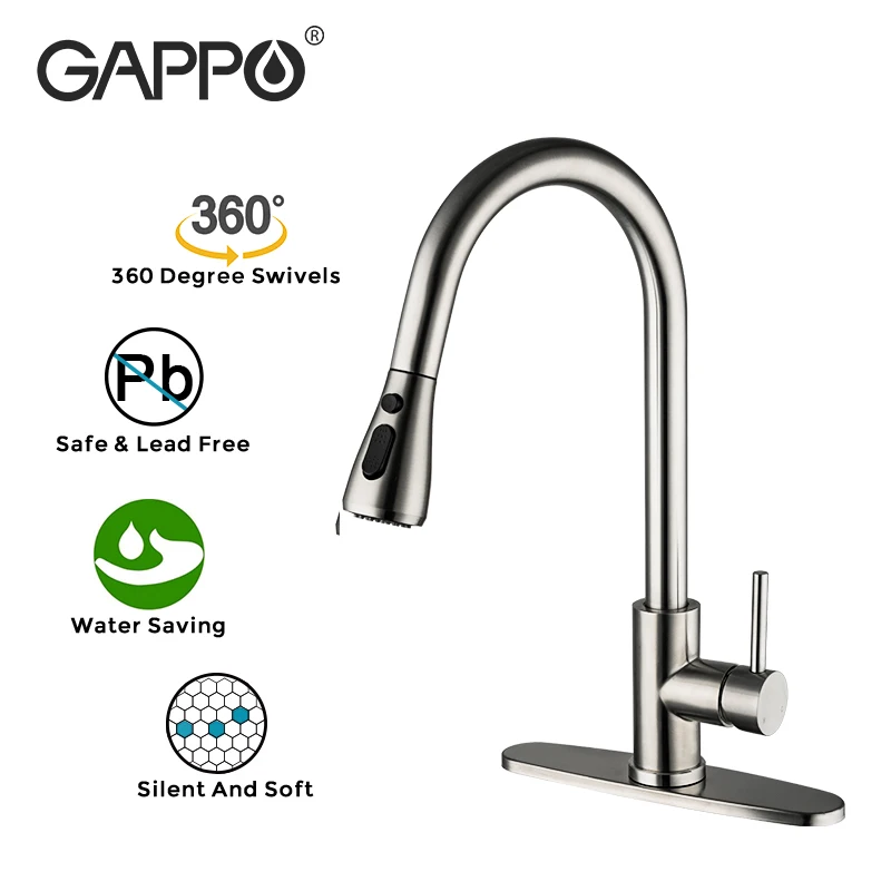 GAPPO Stainless Steel Kitchen Faucet Pull Out Kitchen Sink Single Handle Mixer  Water Tap 360 Rotation Kitchen Shower Faucets
