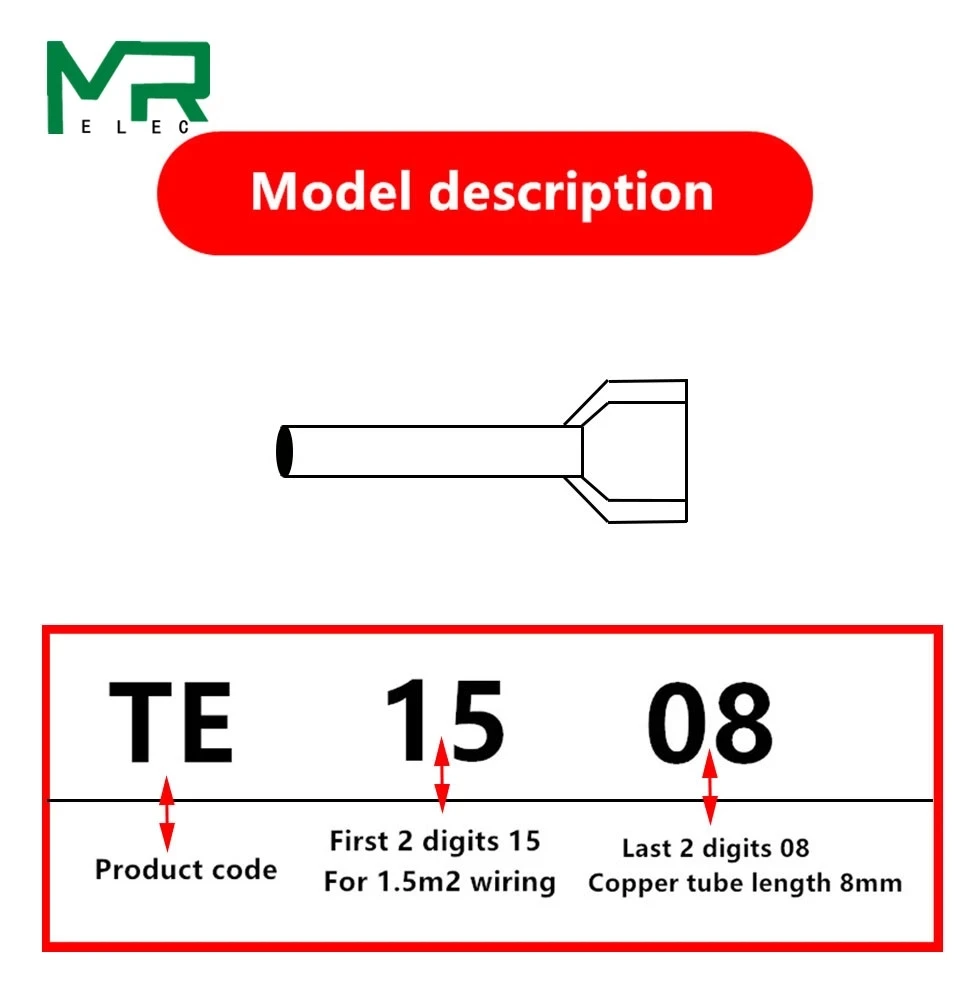 100PCSTE0508 TE1008 TE1508 TE2508 TE6014 ouble pipe 0.5~6.0² cold pressed end double line tube shaped insulated tubular terminal