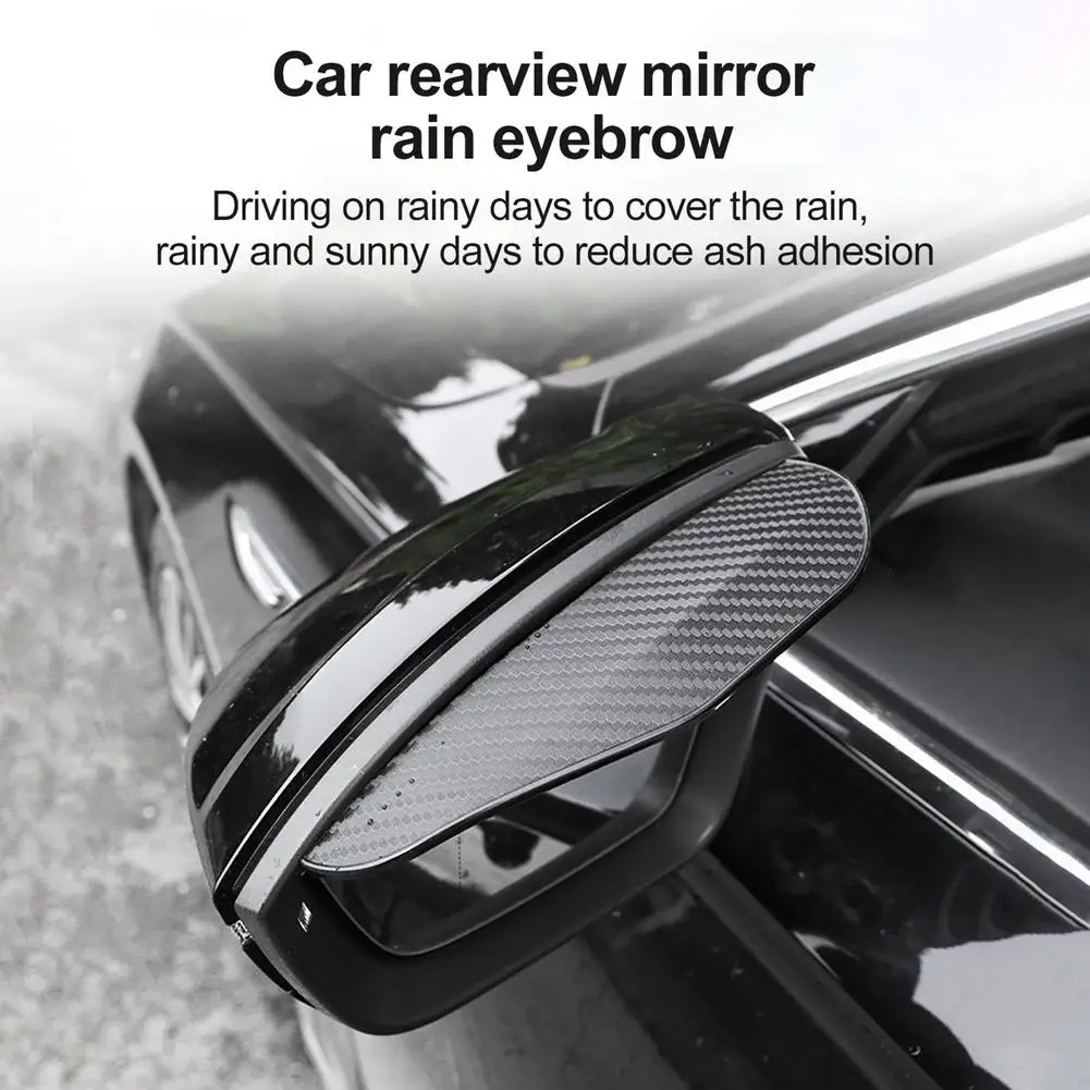 2pcs Car Side Rear View Mirror Rain Eyebrow Visor Carbon Fiber Look Sun Shade Snow Guard Weather Shield Cover Auto Accessories