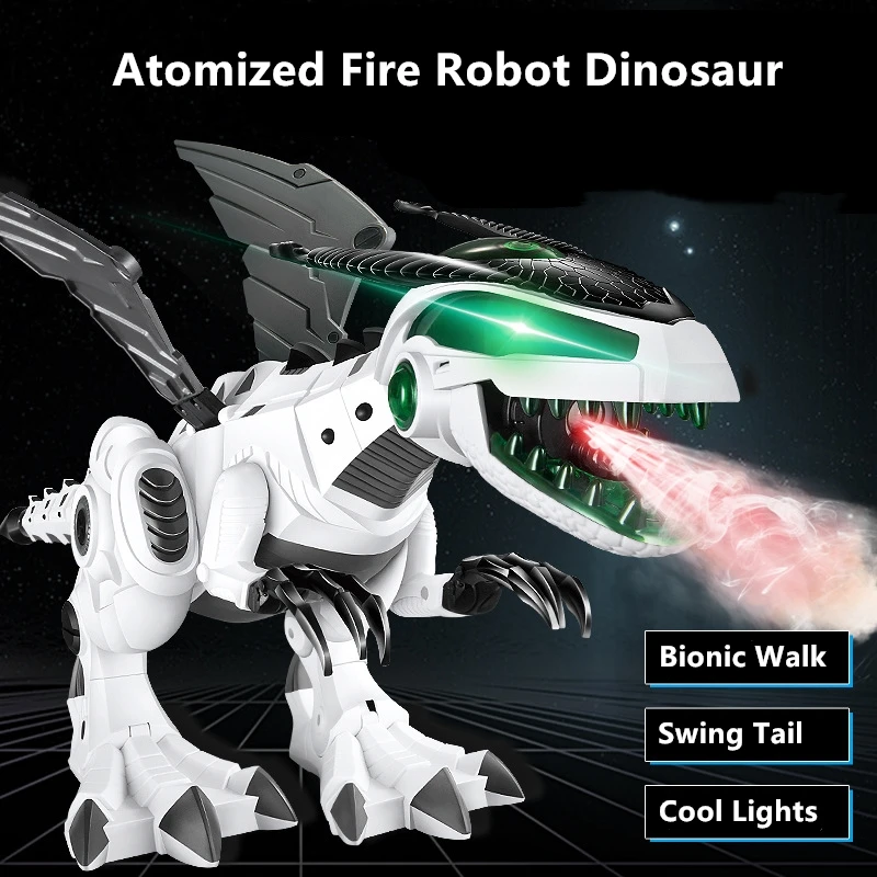 Simulation Prototype Atomization Robot Dinosaur Multi Movable Joints Bionic Walk LED Cool Light Wing Tail Lifelike Children Toy